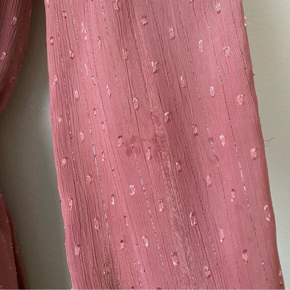 Lulus | Closer Look Dusty Rose Swiss Dot Romper Long Tie Sleeves Pink Medium - Picture 8 of 11